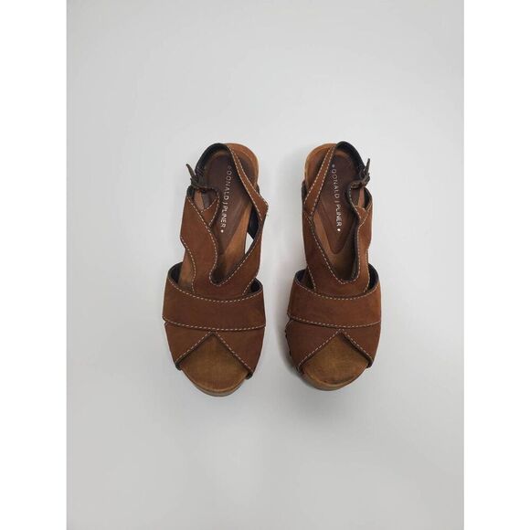 Donald J Pliner Lusa Strappy Suede Wooden Clog Platform Heels Leather Rivets Y2K - Picture 4 of 8
